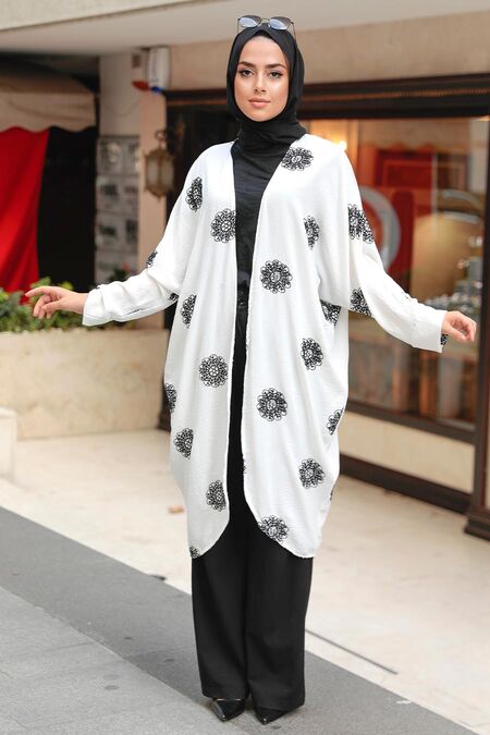 White Hijab Kimono 6427B - NEVA STYLE