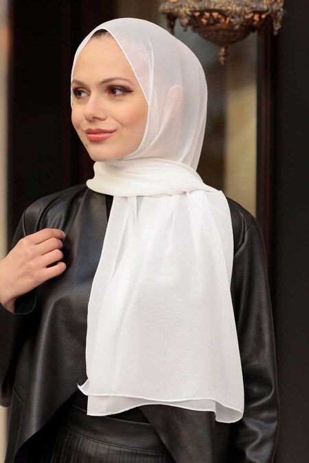 White Hijab Shawl 53060B - NEVA STYLE
