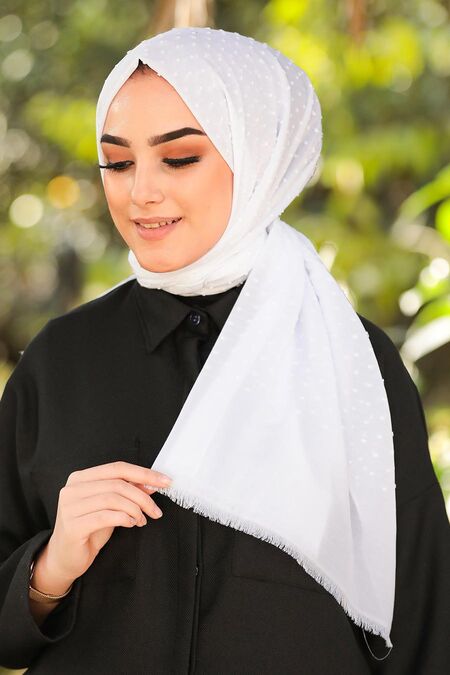 White Hijab Shawl 7470B - NEVA STYLE