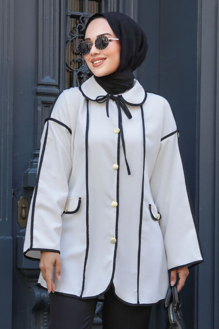 White Modest Coat 12162B - NEVA STYLE