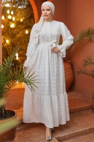 White Modest Dress 14091B - Thumbnail