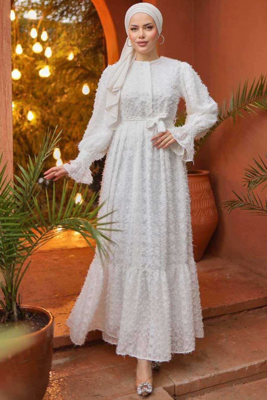 White Modest Dress 14091B
