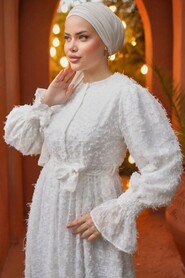 White Modest Dress 14091B - 3