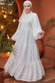 White Modest Summer Dress 14101B - Thumbnail