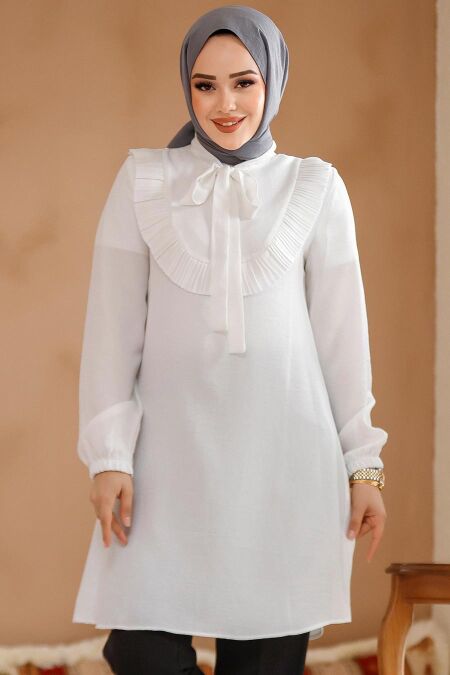 White Modest Tunic 6682B - NEVA STYLE