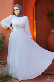 White Modest Wedding Dress 4448B - 1