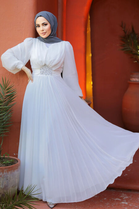 White Modest Wedding Dress 4448B - NEVA STYLE