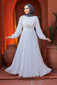 White Modest Wedding Dress 4448B - 2