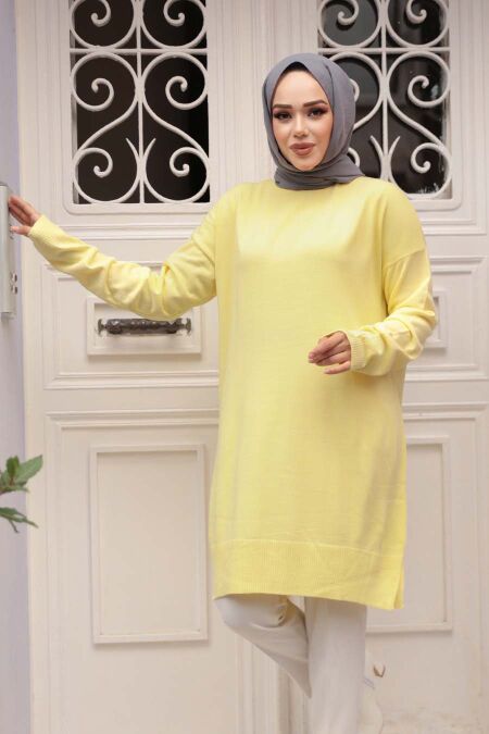 Yellow Knit Modest Sweater Tunic 17203SR - NEVA STYLE