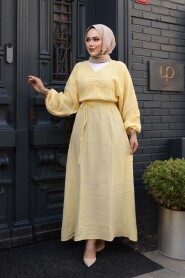 Yellow Muslin Modest Dress 19033SR - 1
