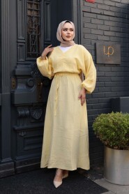 Yellow Muslin Modest Dress 19033SR - 3