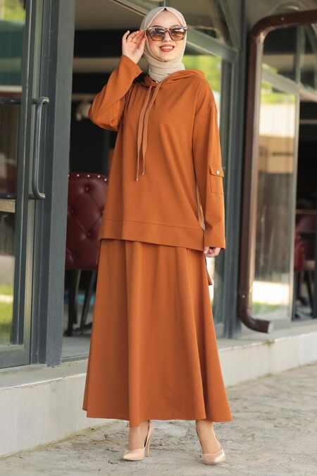Yellowish Brown Hijab Dual Suit Dress 1291TB - NEVA STYLE