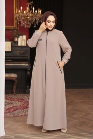 Zippered Beige Modest Abaya 26371BEJ - 2