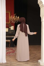 Zippered Beige Modest Abaya 26371BEJ - 4