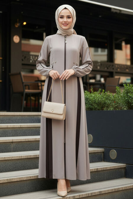 Zippered Beige Modest Ferace 45288BEJ - 