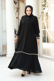 Zippered Black Modest Abaya 26212S - 1