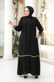 Zippered Black Modest Abaya 26212S - 2