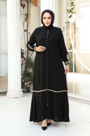 Zippered Black Modest Abaya 26212S - 3