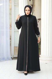 Zippered Black Modest Abaya 26381S - 2
