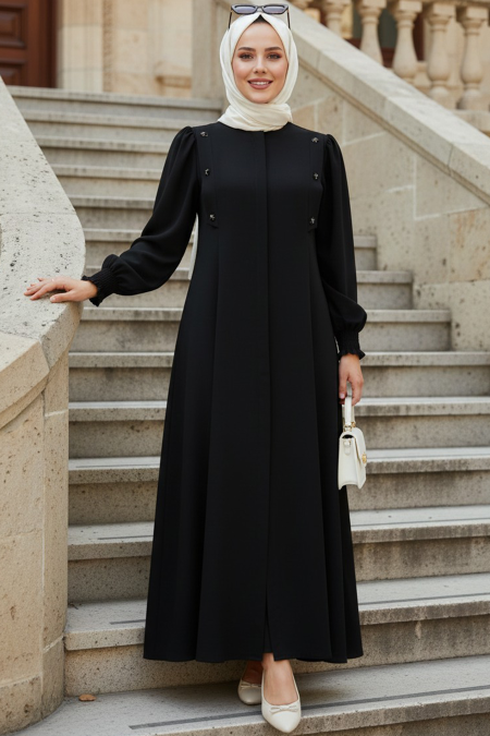 Zippered Black Modest Abaya 85106S - 