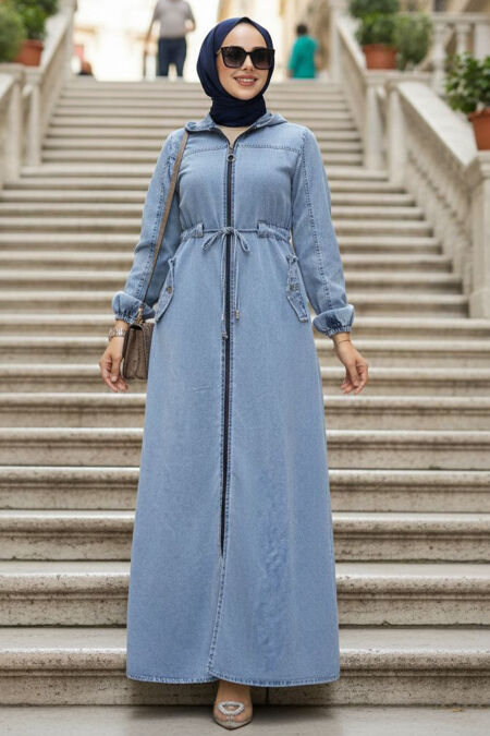 Zippered Blue Modest Denim Dress 19170M - 