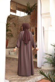 Zippered Brown Modest Abaya 45293KH - 4
