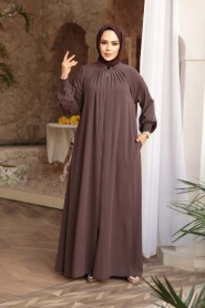 Zippered Brown Modest Abaya 45293KH - 2