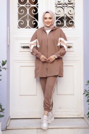 Zippered Brown Modest Two-Piece Set 20135KH - 1