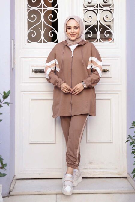 Zippered Brown Modest Two-Piece Set 20135KH - NEVA STYLE
