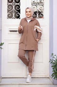 Zippered Brown Modest Two-Piece Set 20135KH - 3