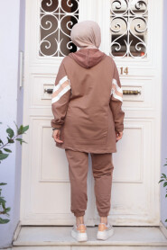 Zippered Brown Modest Two-Piece Set 20135KH - 4