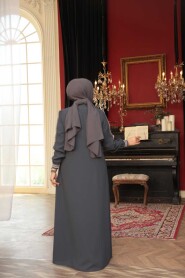 Zippered Charcoal Modest Abaya 26381FU - 4
