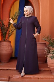 Zippered Damson Modest Abaya 26371MU - 2