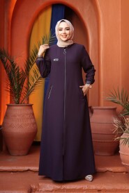 Zippered Damson Modest Abaya 26371MU - 3