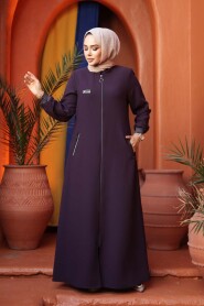 Zippered Damson Modest Abaya 26371MU - 1