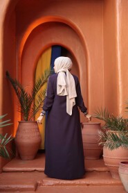 Zippered Damson Modest Abaya 26381MU - 3