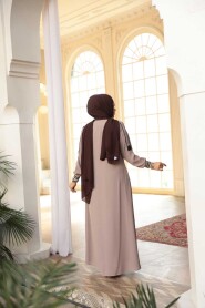 Zippered Dark Beige Modest Abaya 26381KBEJ - 3