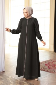 Zippered Dark Khaki Modest Abaya 26381KHK - 1