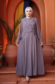 Zippered Dark Mink Modest Abaya 26431KV - 1