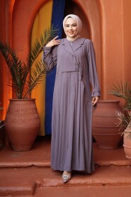 Zippered Dark Mink Modest Abaya 26431KV - 2