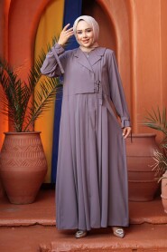 Zippered Dark Mink Modest Abaya 26431KV - 3