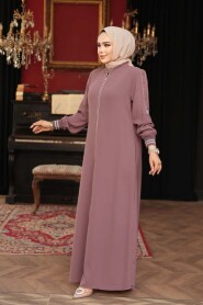 Zippered Dusty Rose Modest Abaya 26381GK - 3
