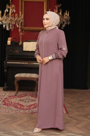 Zippered Dusty Rose Modest Abaya 26381GK - 4
