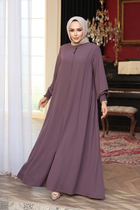 Zippered Dusty Rose Modest Abaya 45287GK - NEVA STYLE