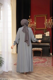 Zippered Grey Modest Abaya 26302GR - 2