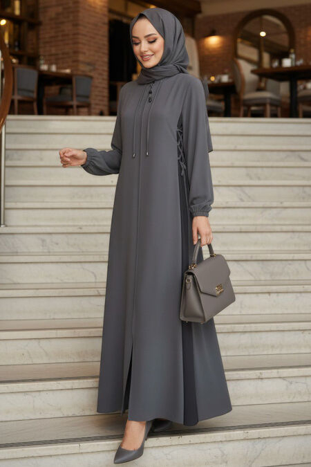 Zippered Grey Modest Ferace 45308GR - 