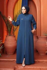 Zippered Indigo Blue Modest Abaya 26371IM - 1