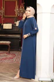 Zippered Indigo Blue Modest Abaya 26381IM - 2