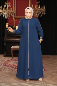 Zippered Indigo Blue Modest Abaya 26381IM - 1