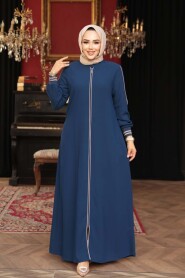 Zippered Indigo Blue Modest Abaya 26381IM - 3